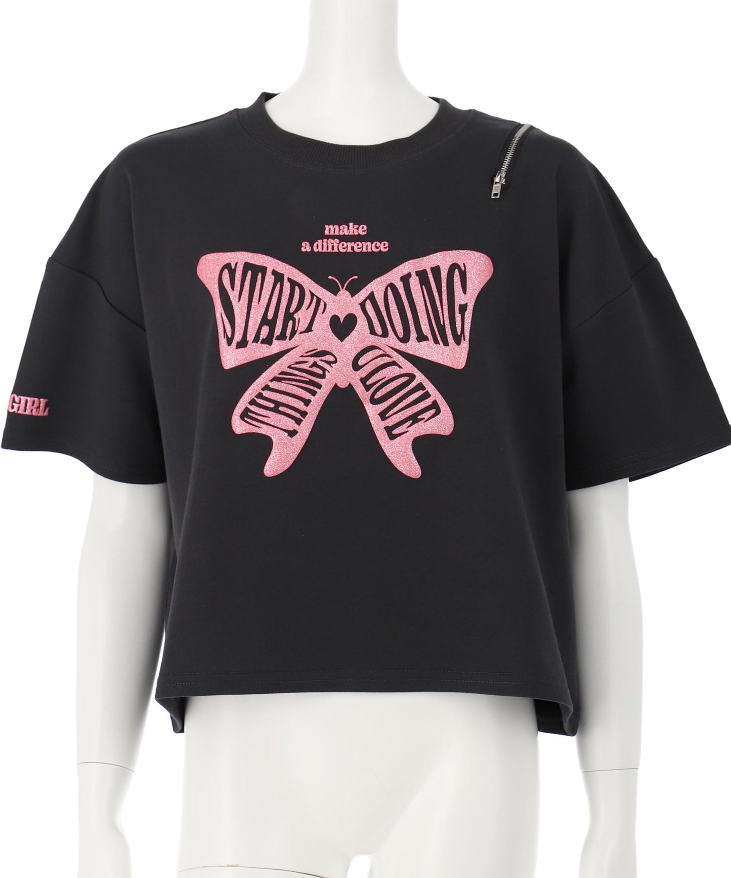 ラメバタフライ ミニ裏毛 肩ジップ トップス 913-7702