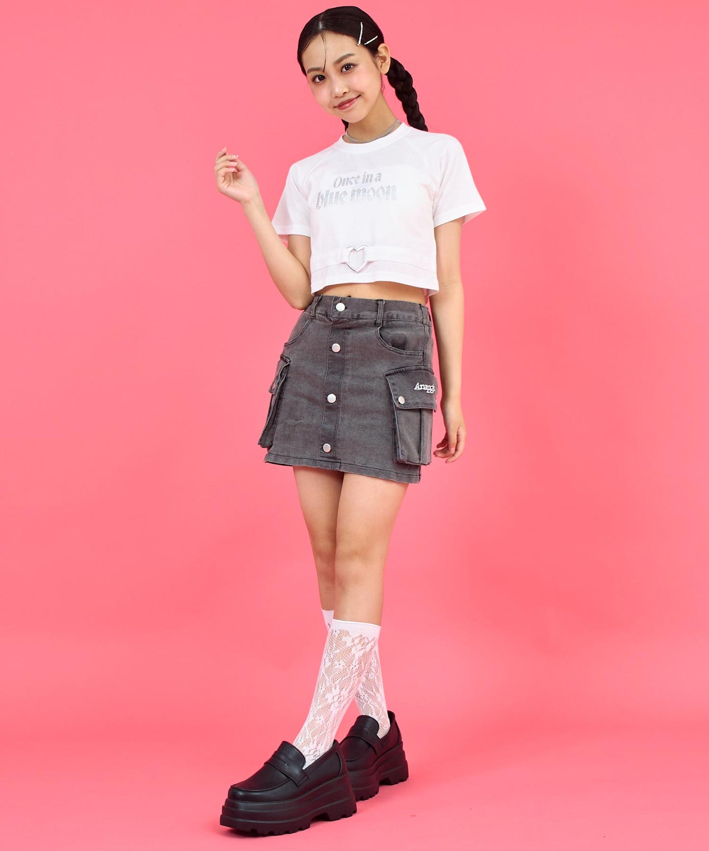 ANAPR+S ハート バックル付 ラインストーン ミニ トップス Tシャツ 913-7723