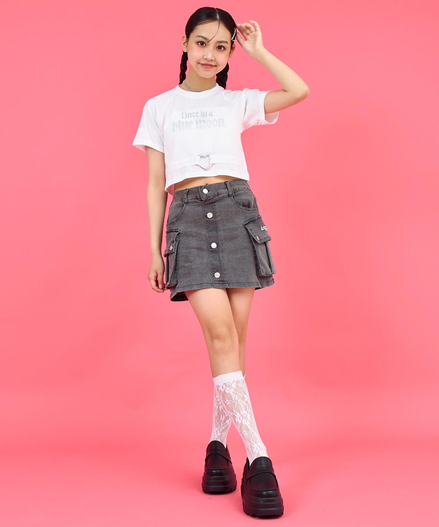 ANAPR+S ハート バックル付 ラインストーン ミニ トップス Tシャツ 913-7723