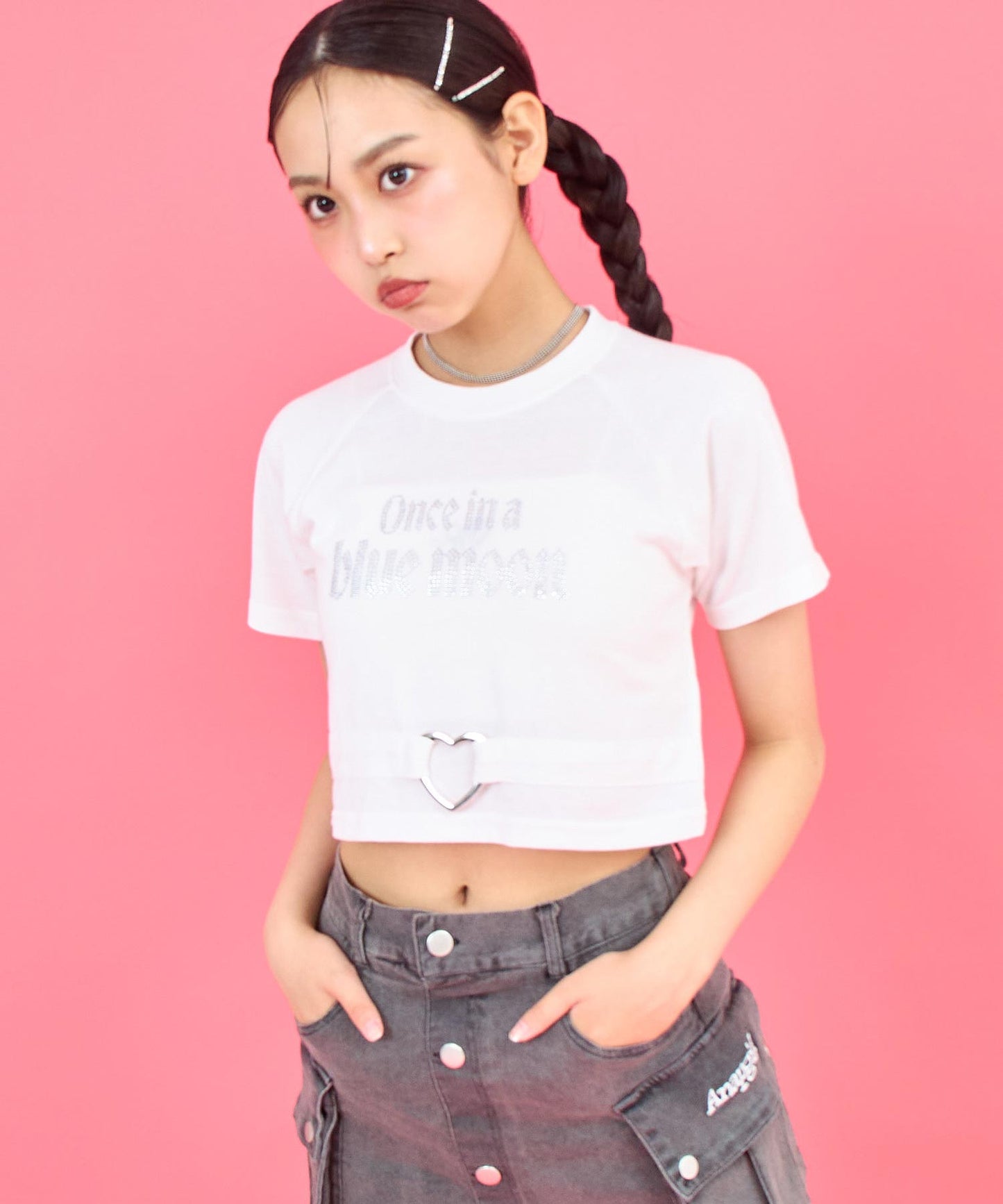 ANAPR+S ハート バックル付 ラインストーン ミニ トップス Tシャツ 913-7723