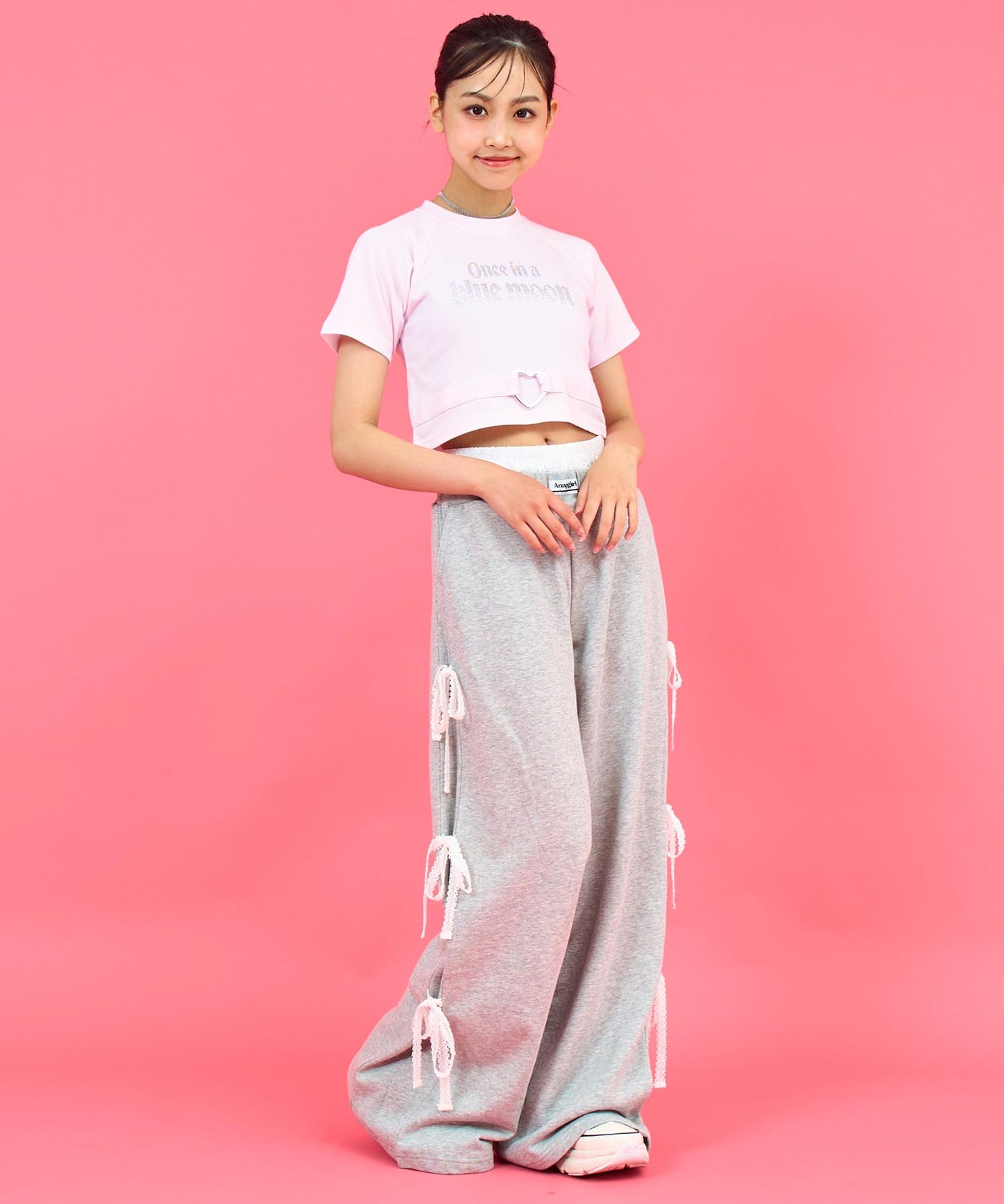 ANAPR+S ハート バックル付 ラインストーン ミニ トップス Tシャツ 913-7723
