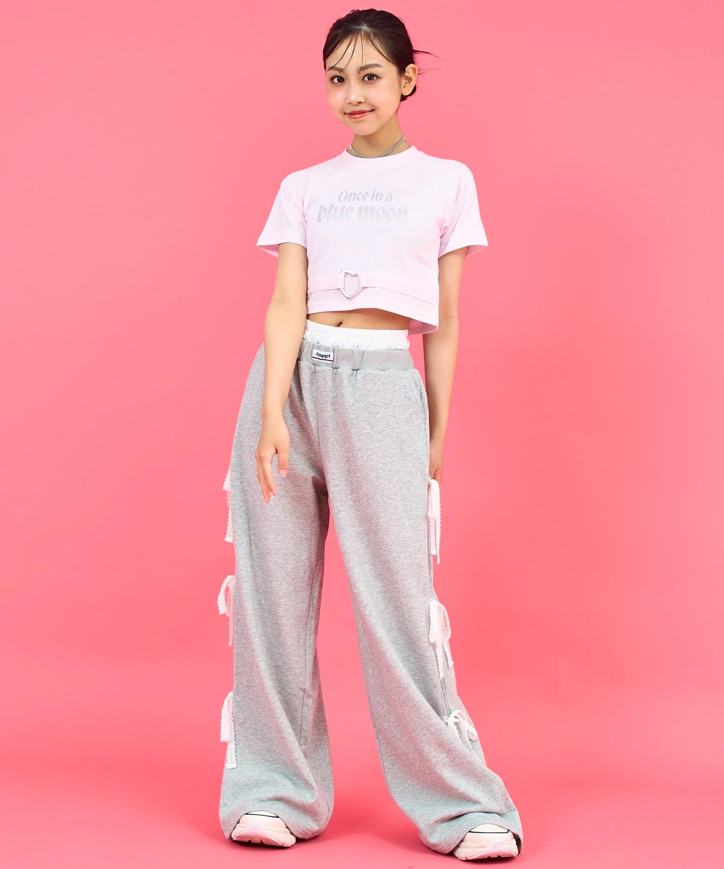 ANAPR+S ハート バックル付 ラインストーン ミニ トップス Tシャツ 913-7723