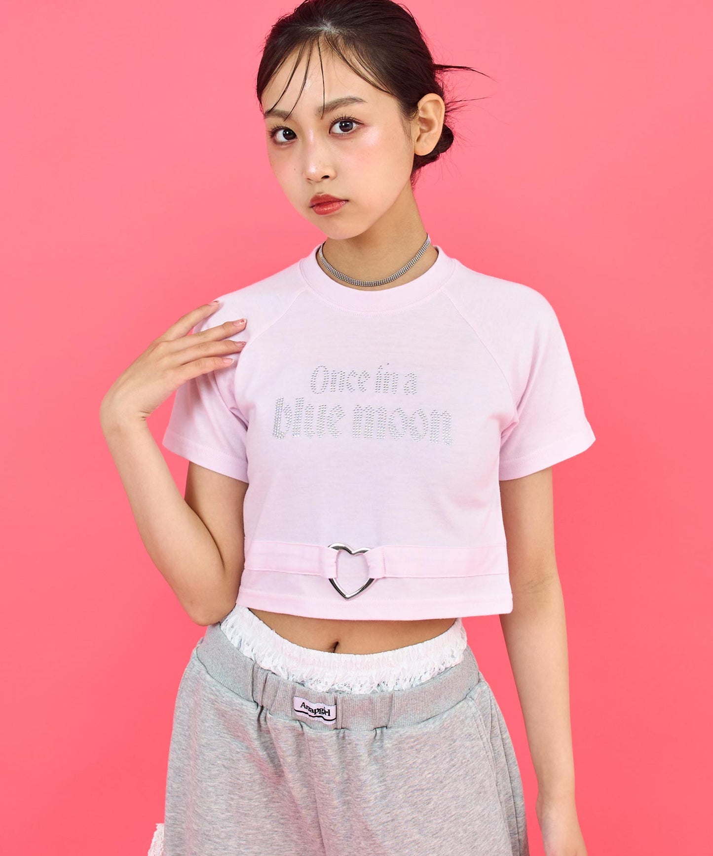 ANAPR+S ハート バックル付 ラインストーン ミニ トップス Tシャツ 913-7723