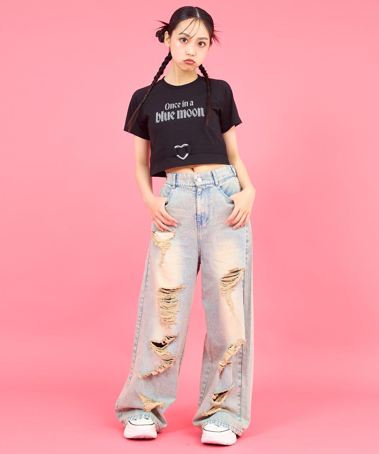 ANAPR+S ハート バックル付 ラインストーン ミニ トップス Tシャツ 913-7723