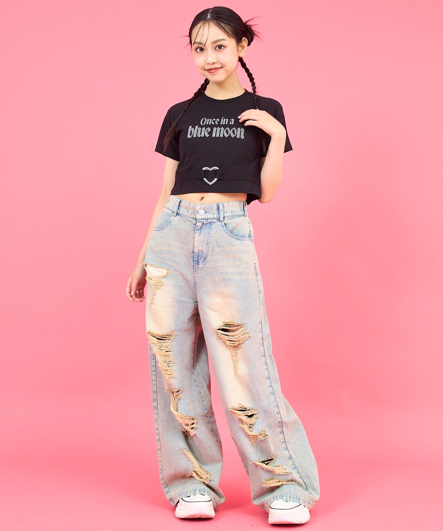 ANAPR+S ハート バックル付 ラインストーン ミニ トップス Tシャツ 913-7723