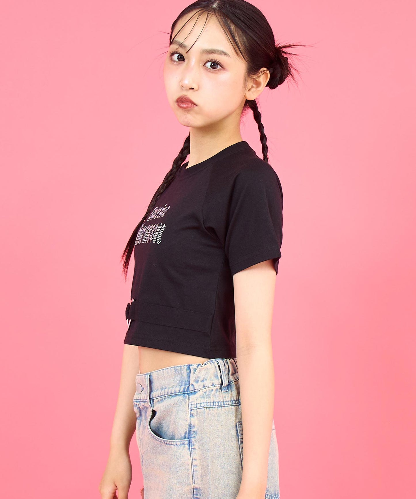 ANAPR+S ハート バックル付 ラインストーン ミニ トップス Tシャツ 913-7723