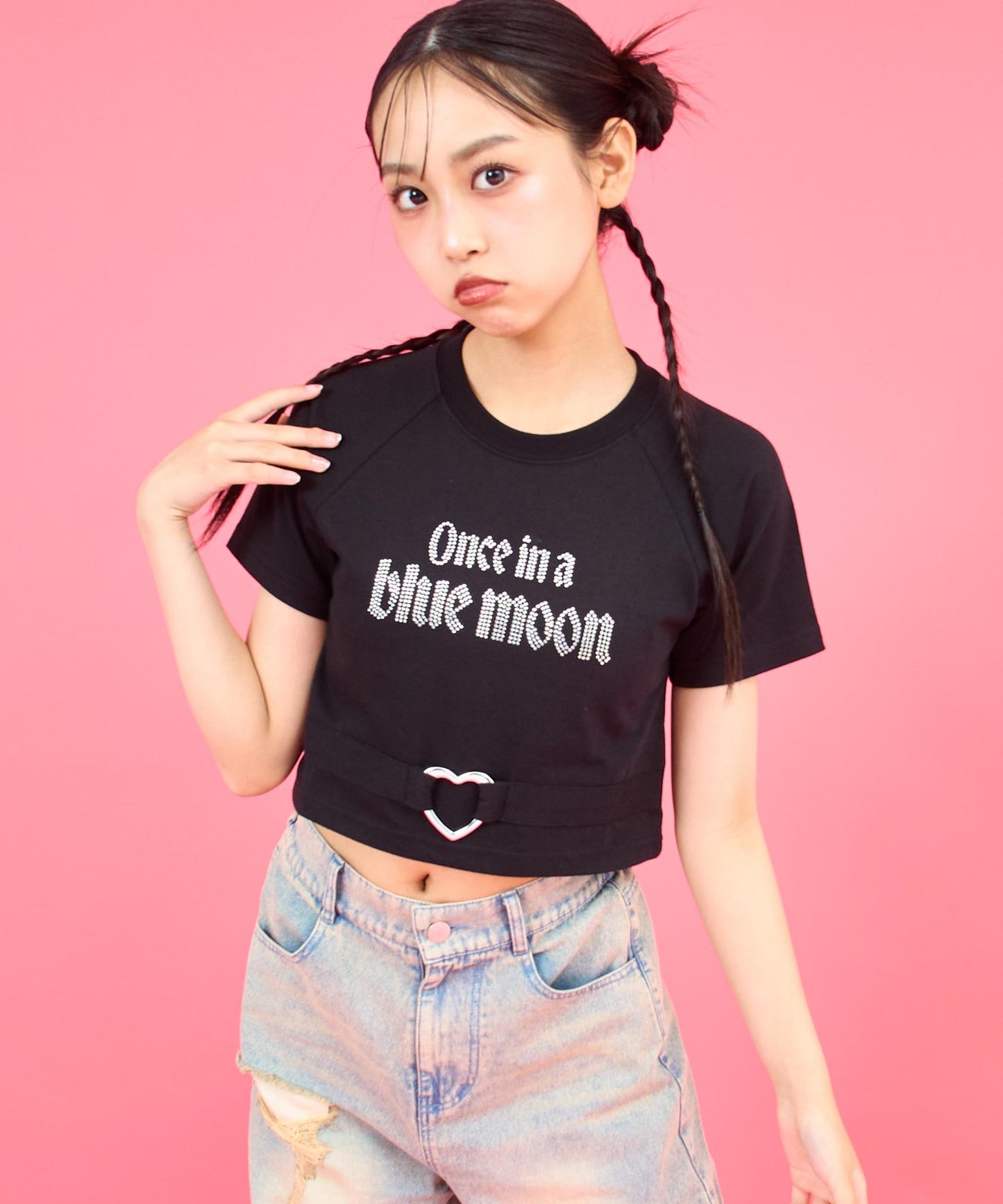 ANAPR+S ハート バックル付 ラインストーン ミニ トップス Tシャツ 913-7723