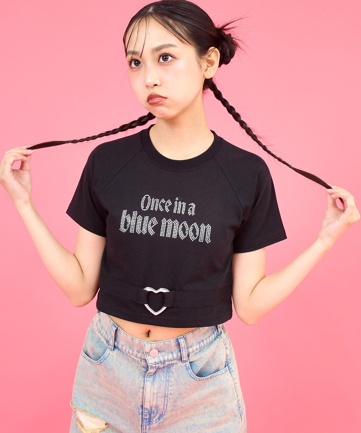 ANAPR+S ハート バックル付 ラインストーン ミニ トップス Tシャツ 913-7723