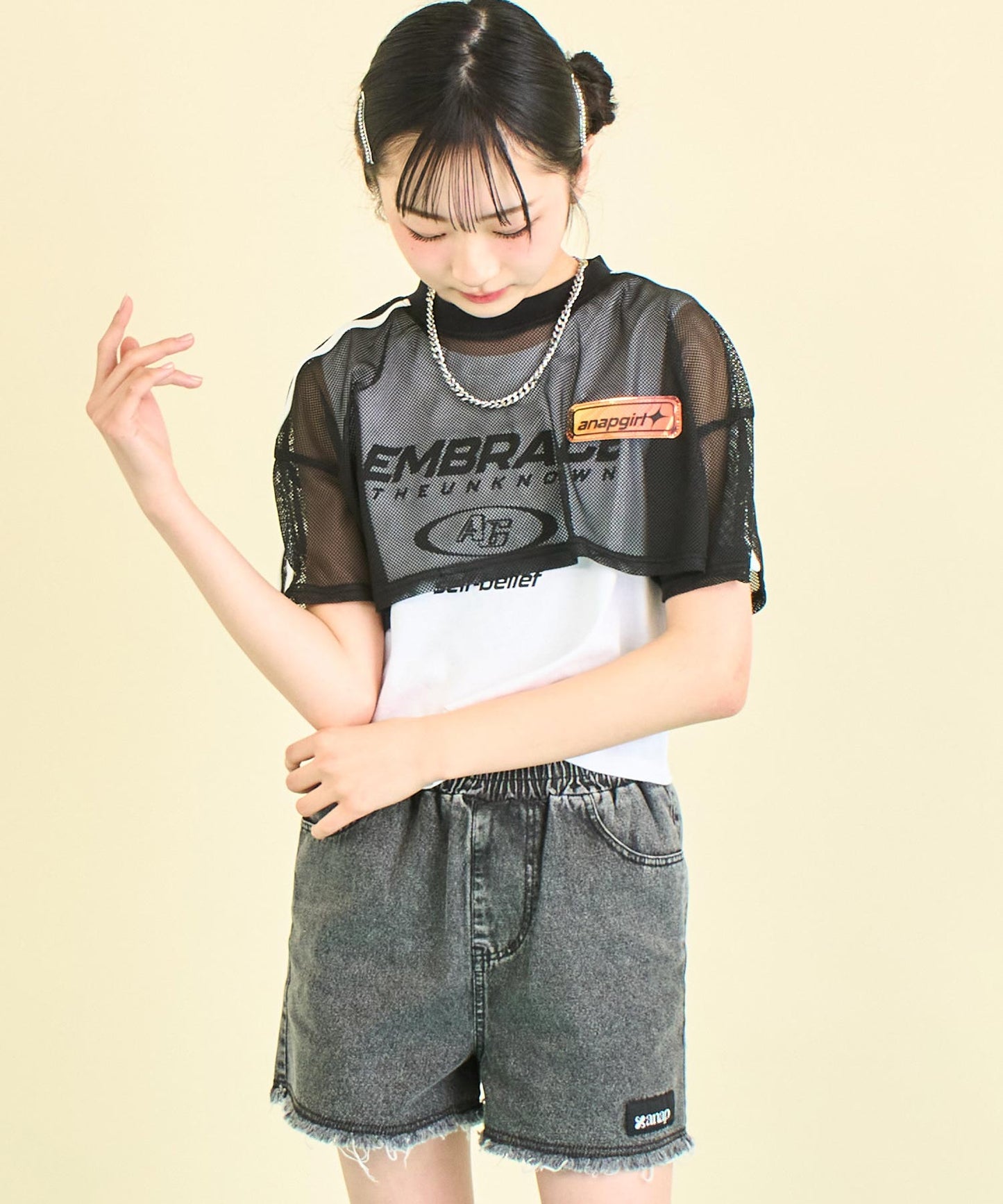 ショート メッシュ トップス × タンクトップ SET 918-7663