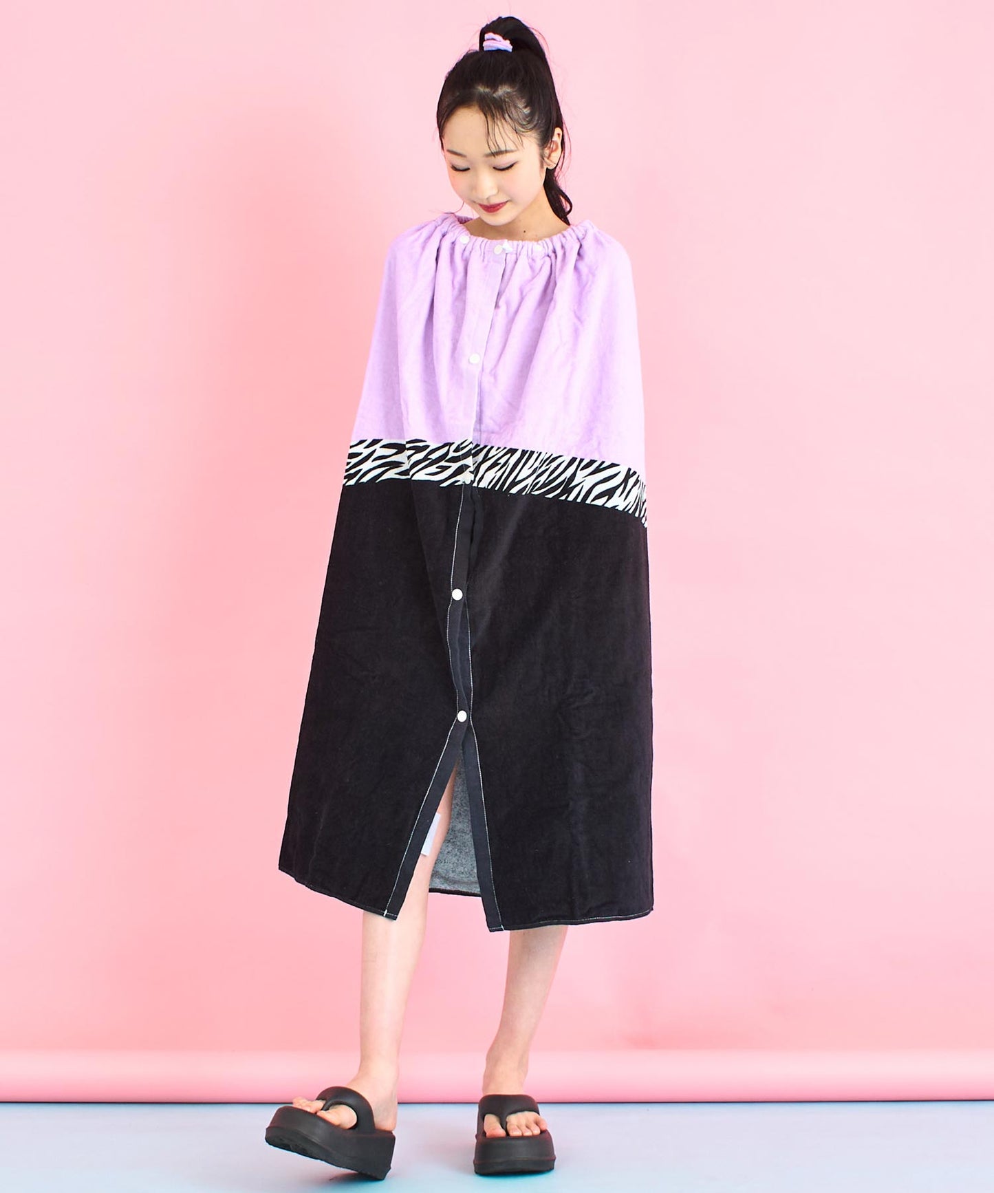 ゼブラ柄 ライン入り ラップ タオル 100cm 919-7378