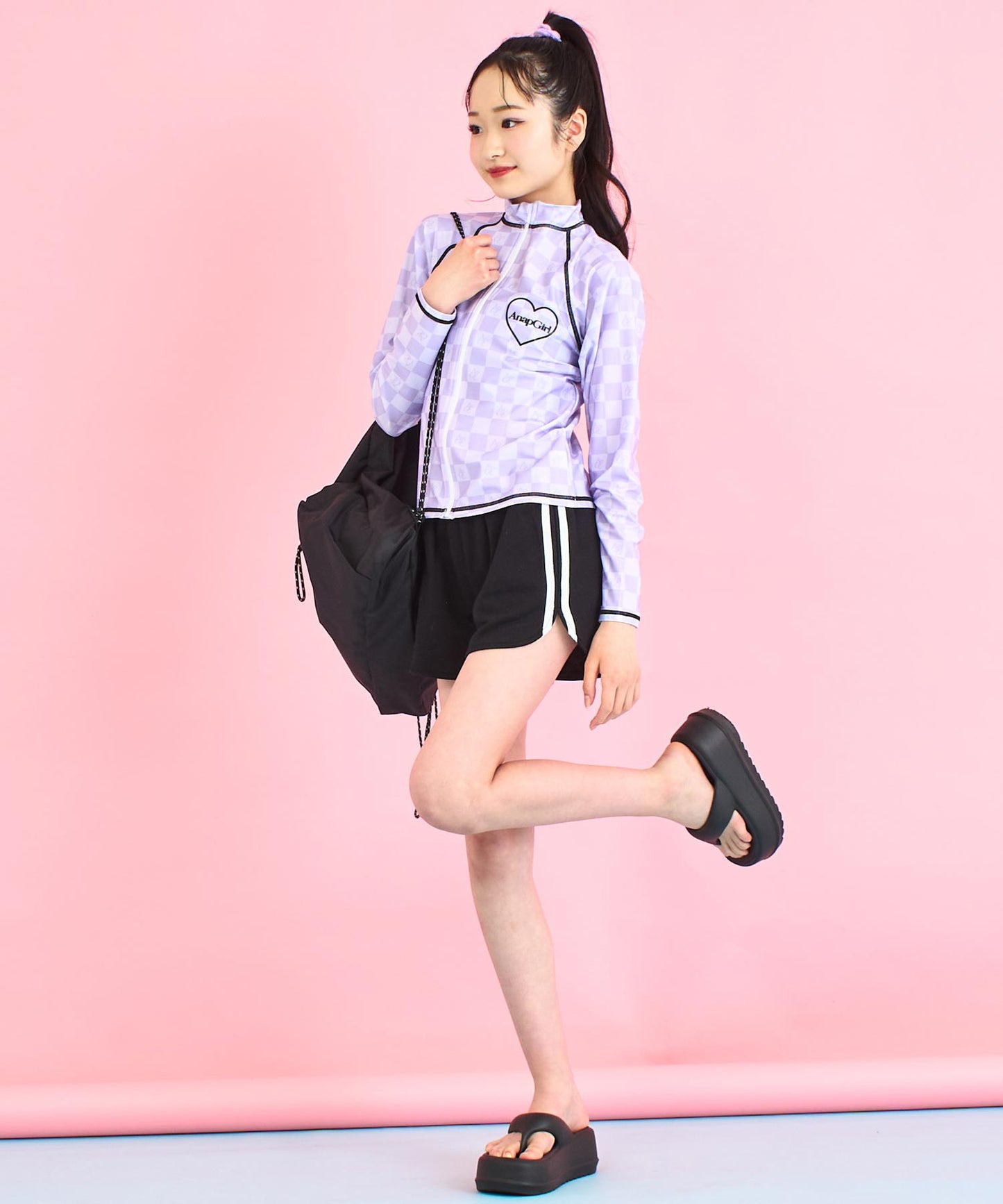 チェック ロゴ ラグラン ラッシュガード 919-7687