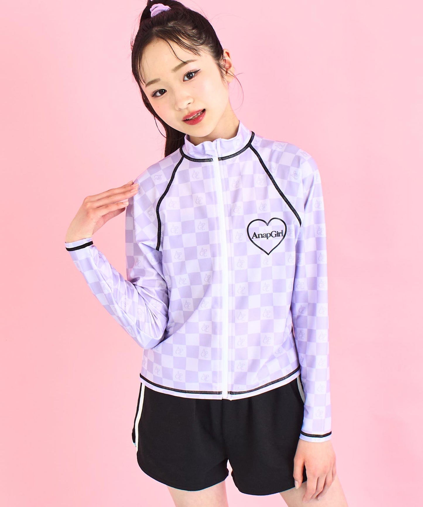 チェック ロゴ ラグラン ラッシュガード 919-7687