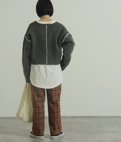 【低身長向けサイズ】チェックセミワイドパンツ 83844