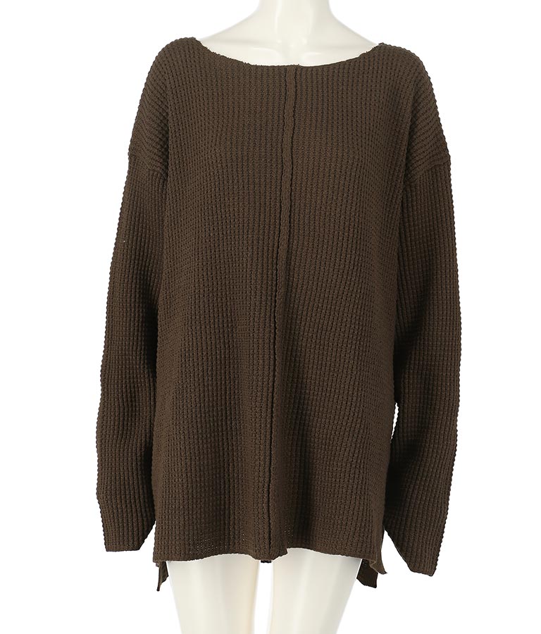 ワッフル編み スリット ニット トップス【セットアップ着用可】 793-8683