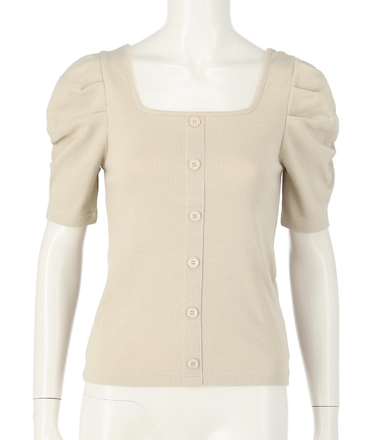 リブフロントボタンパワーショルダートップスカットソー 793-8479