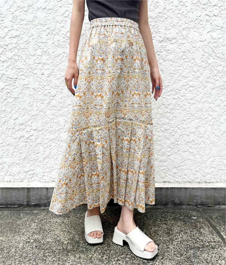 タック ティアード ボタニカル ロング スカート 361-8778
