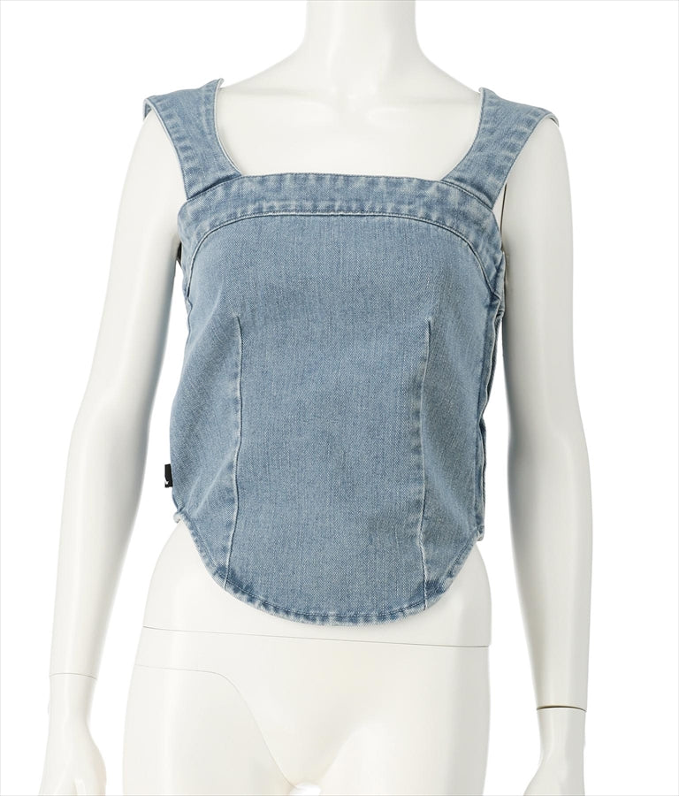 ラウンドヘムデザインデニムトップス【セットアップ可能】