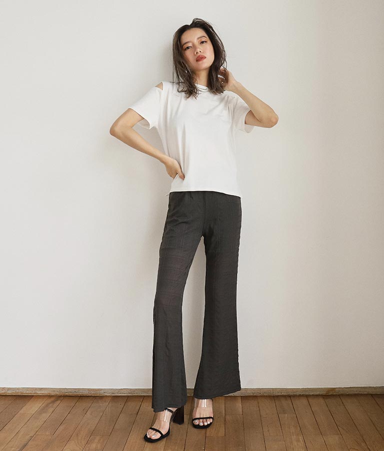 【WEB限定】エンボス加工 メッシュ フレア パンツ 152-4957