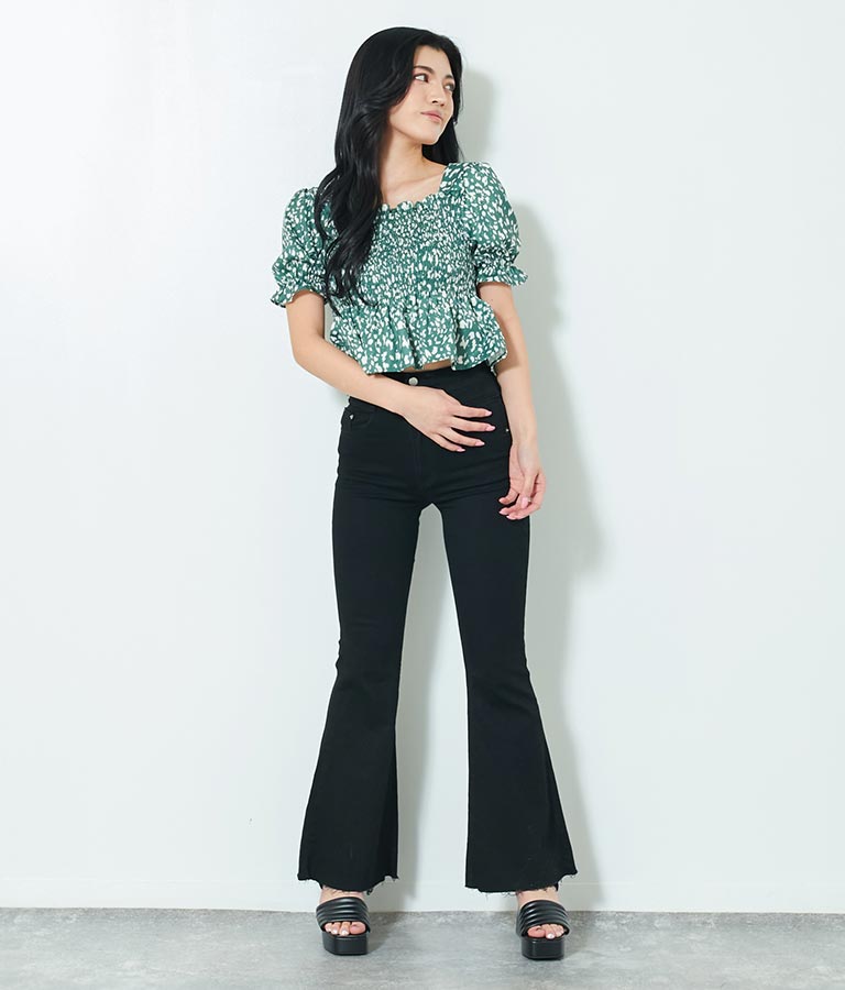 レオパード柄シャーリングトップス【親子お揃い】カットソー
