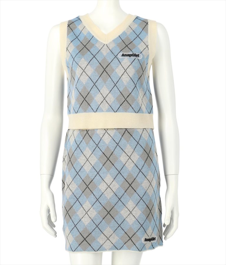 アーガイル柄ベスト×スカートセット 918-7107
