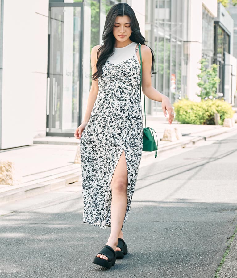 花柄スリットキャミソールワンピース 157-5386