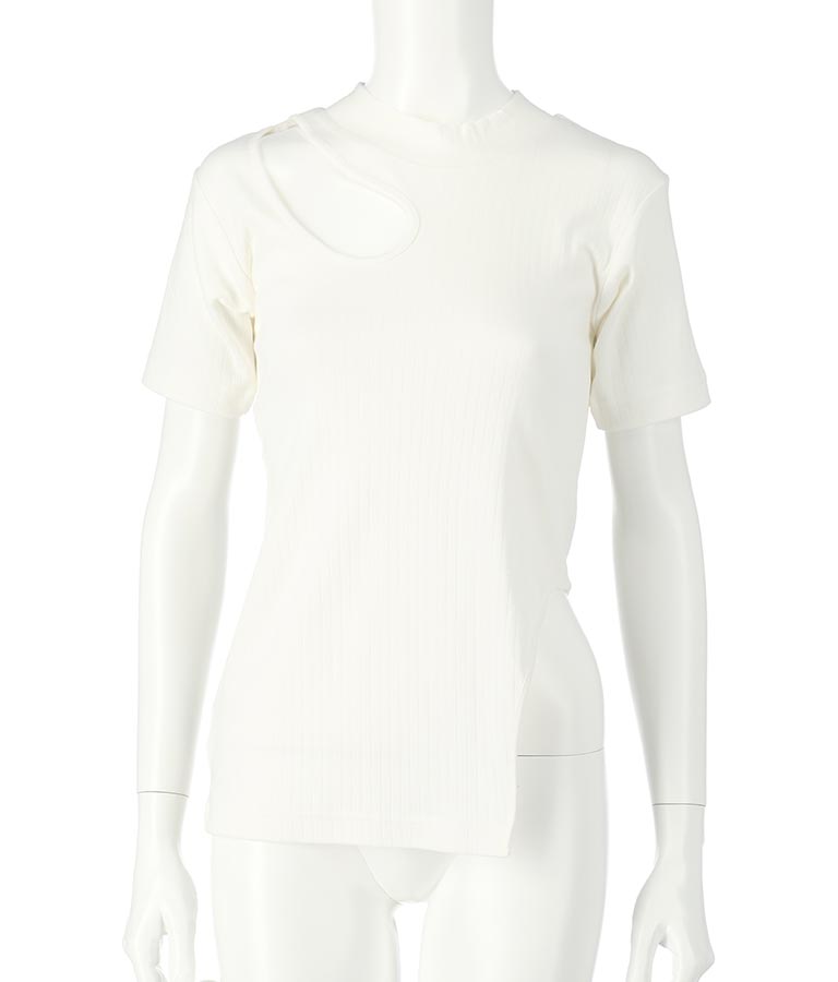 テレコリブカットアウトアシンメトリーヘムトップスTシャツ 793-8903