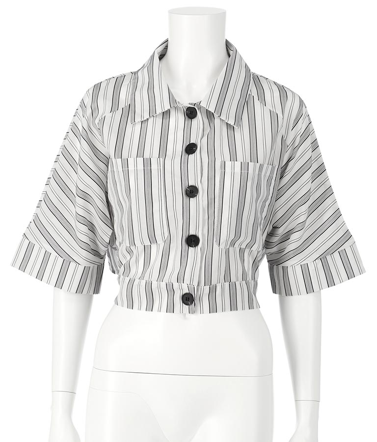 バックリボンクロップドストライプトップスブラウス 153-5403