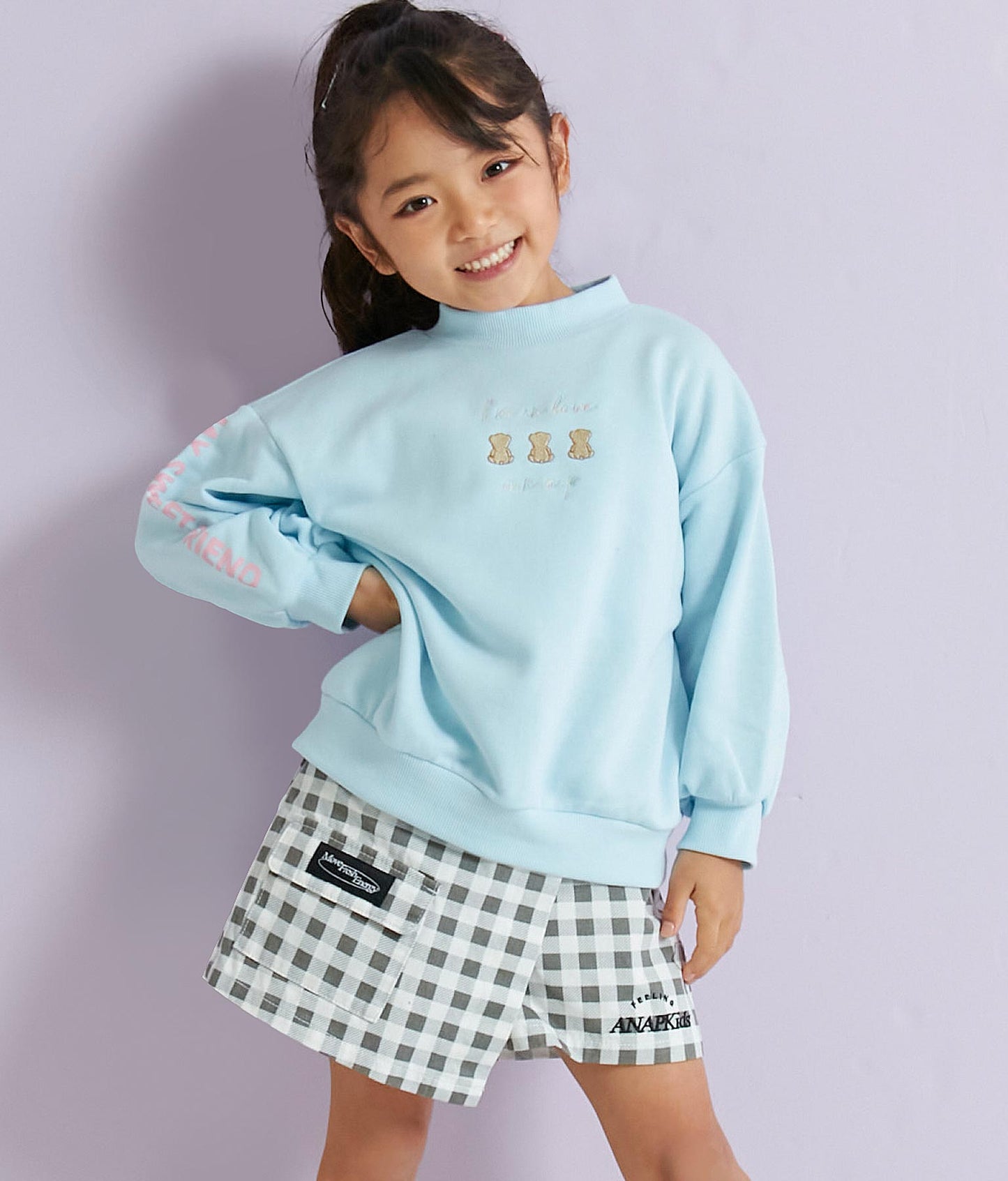 プチハイネック クマ 刺繍 裏毛 トレーナー 423-2957
