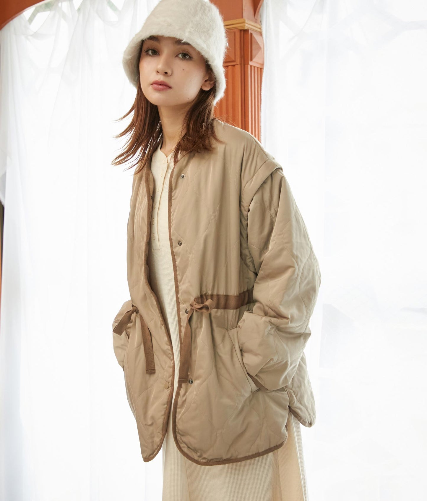2WAY 袖 取り外し 波 キルト ジャケット 526-6385