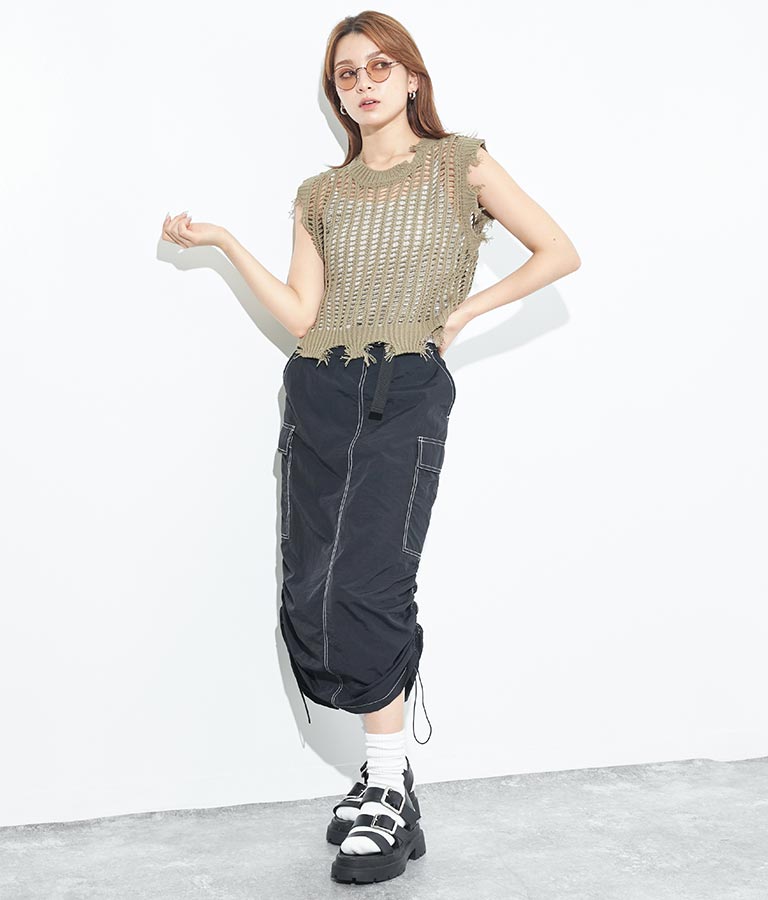ダメージ メッシュ ニット ベスト 153-5413