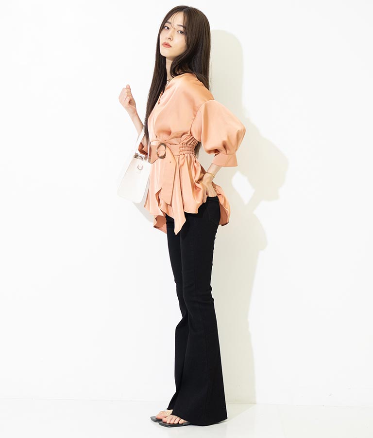 バックル付カシュクールデザインサテンブラウス 793-8966
