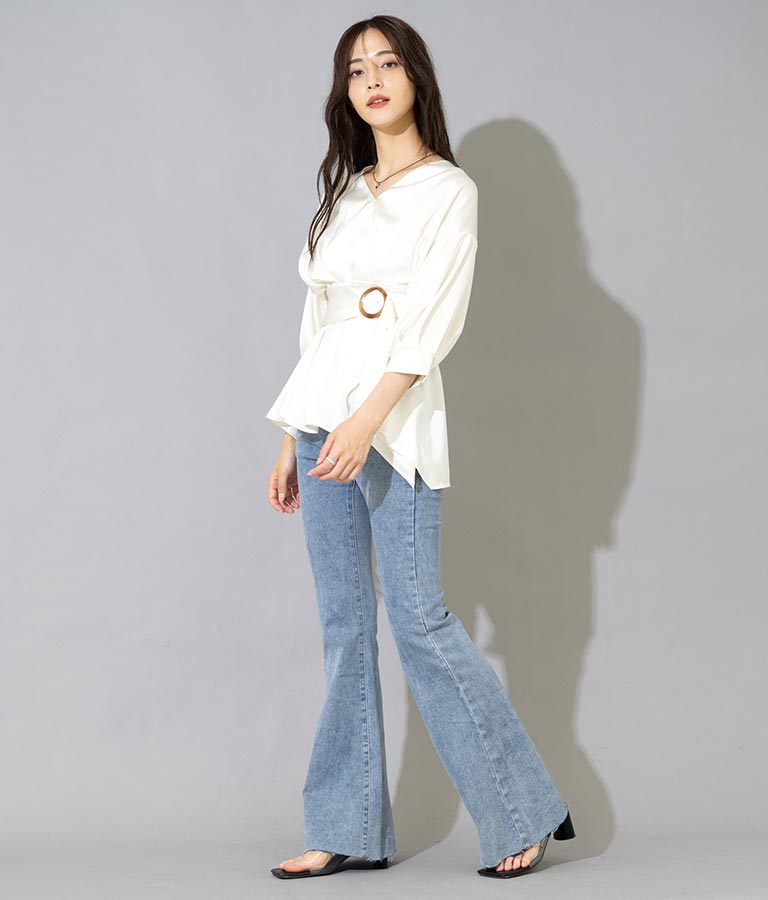 バックル付カシュクールデザインサテンブラウス 793-8966