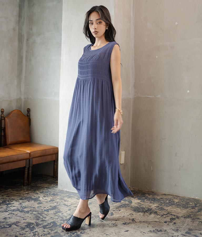 インナー キャミソール付 マジョリカ プリーツ ワンピース 498-2525