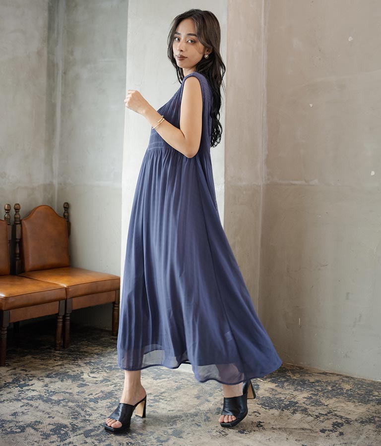 インナー キャミソール付 マジョリカ プリーツ ワンピース 498-2525