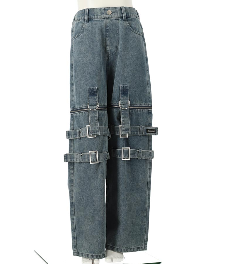 4WAY ジップ 付き セパレート デニム ワイド パンツ 912-7215