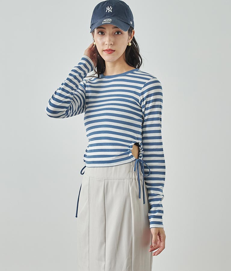 サイドスリットシャーリングデザインロングTシャツ 793-8988