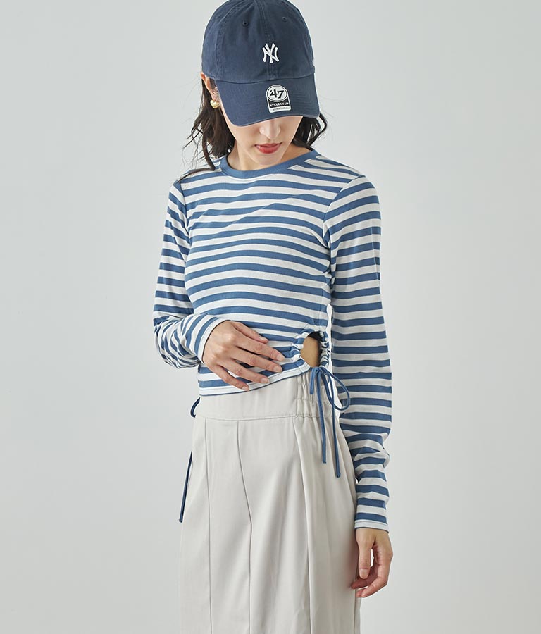 サイドスリットシャーリングデザインロングTシャツ 793-8988