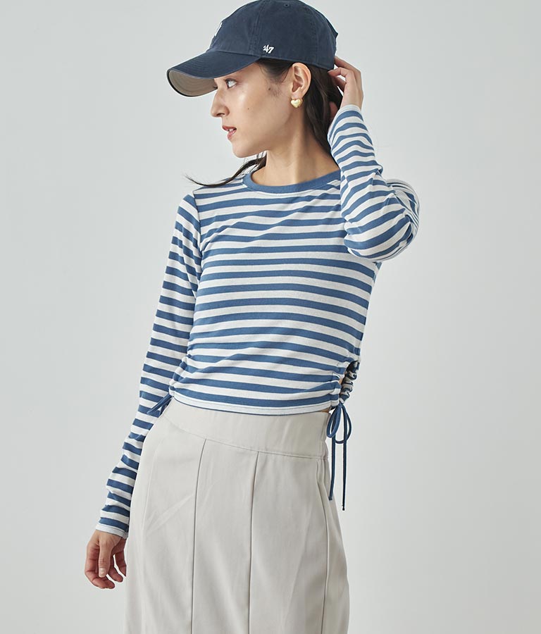 サイドスリットシャーリングデザインロングTシャツ 793-8988
