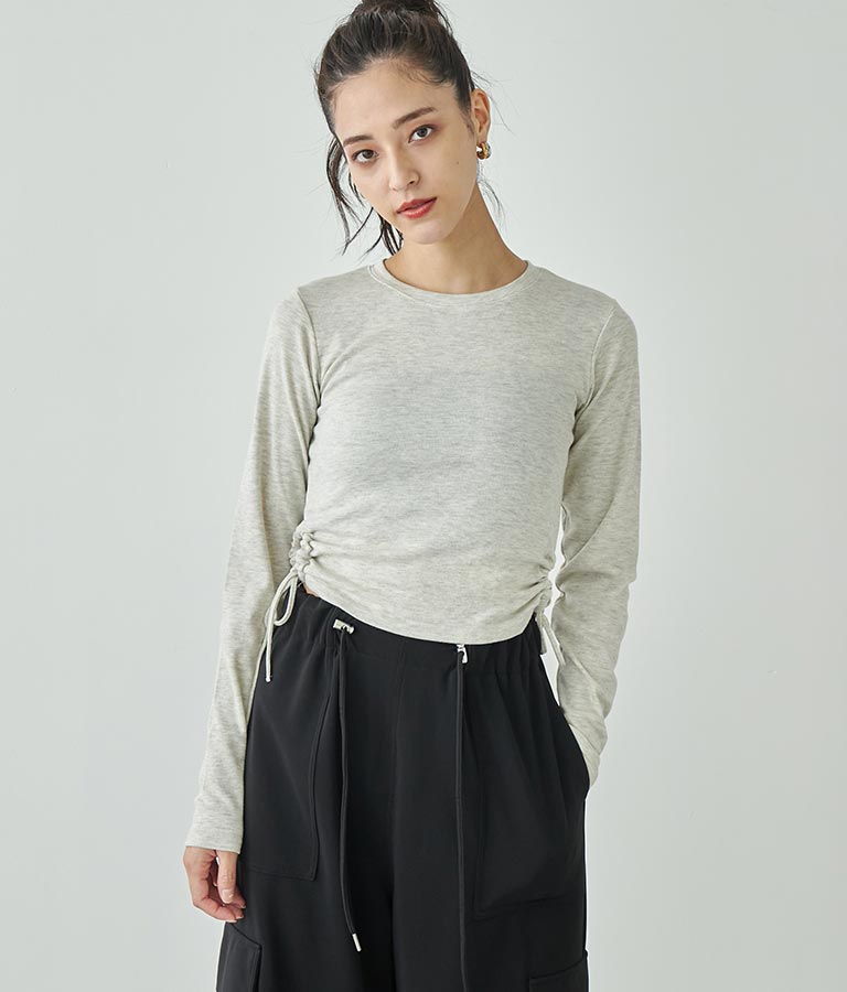 サイドスリットシャーリングデザインロングTシャツ 793-8988