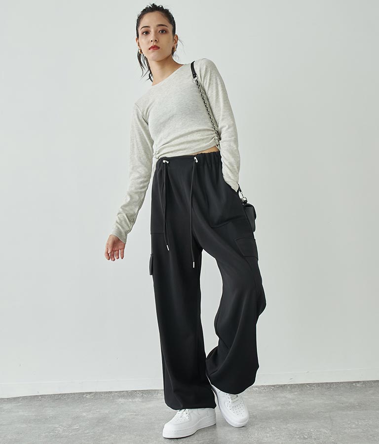 サイドスリットシャーリングデザインロングTシャツ 793-8988
