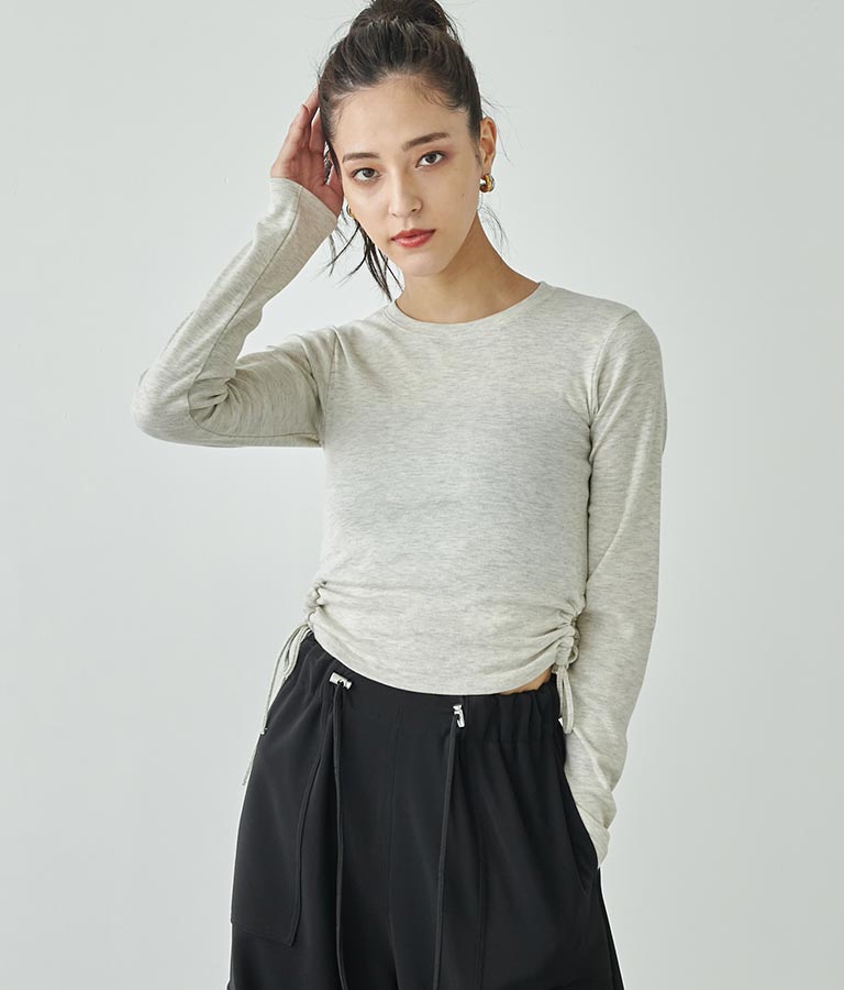 サイドスリットシャーリングデザインロングTシャツ 793-8988