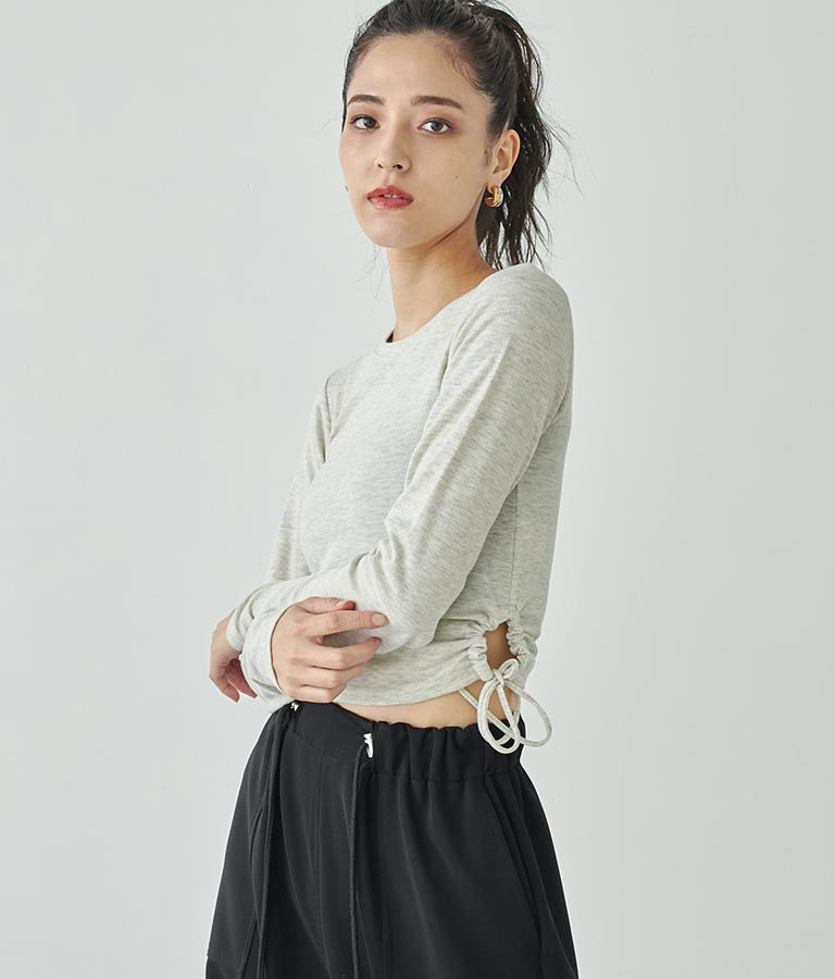 サイドスリットシャーリングデザインロングTシャツ 793-8988