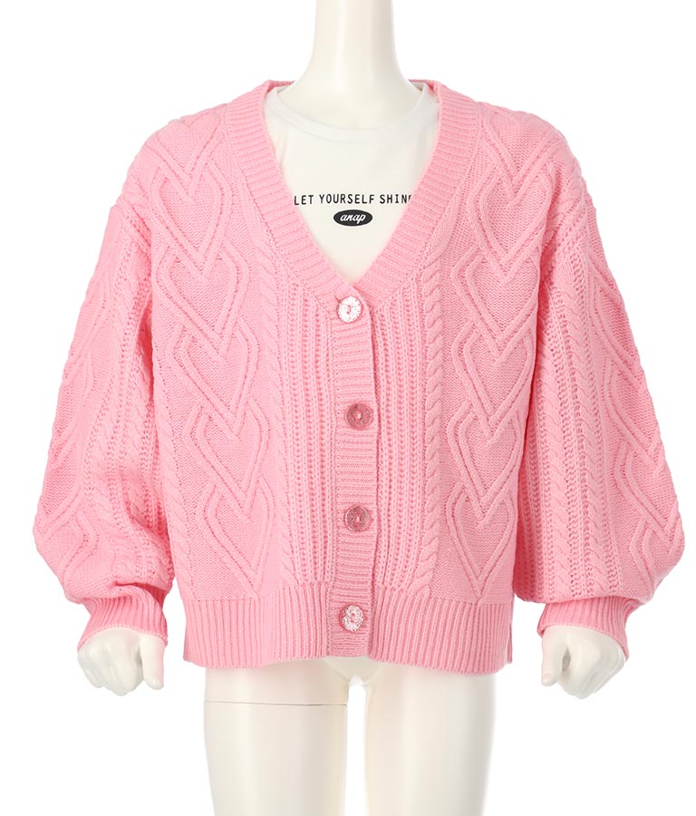 ハートケーブルカーディガン+ロングTシャツセット 428-3096