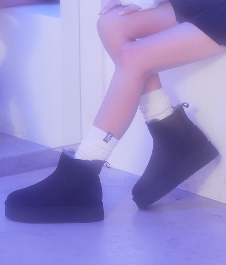 ロゴ テープ付 ムートン 厚底 ブーツ 919-7289