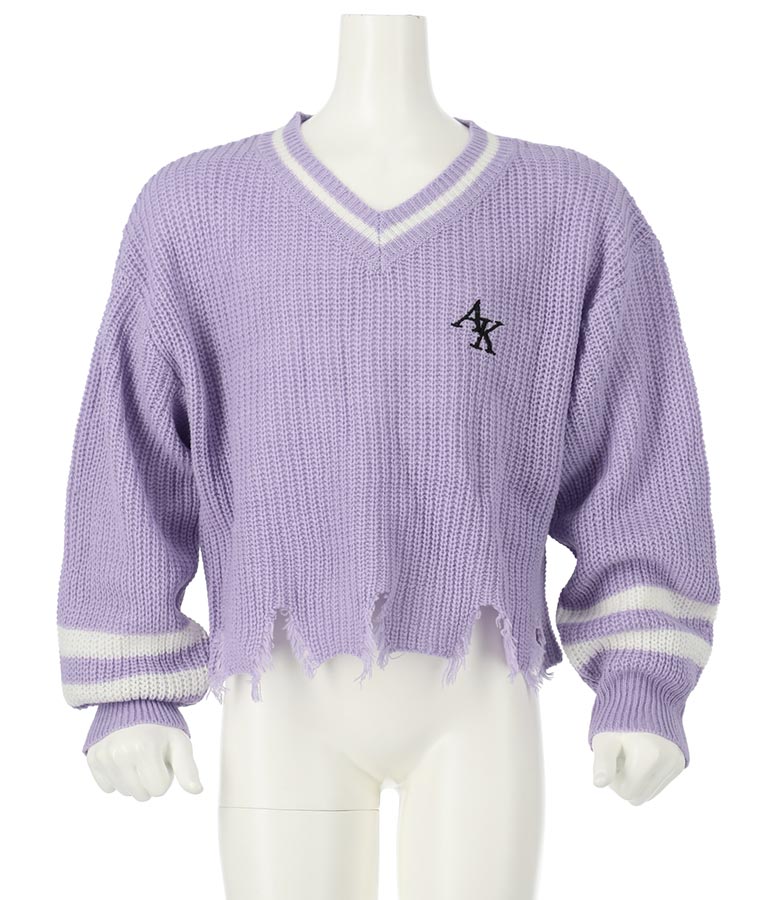 ダメージ ライン ニット トップス【親子お揃い】 423-3093