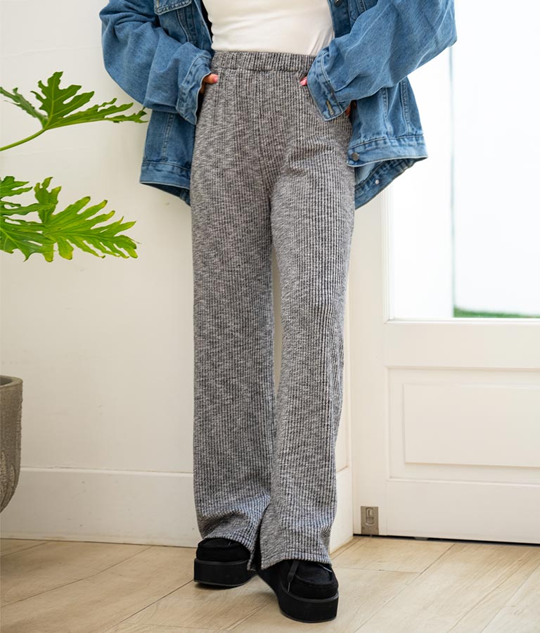 杢ニットソー ユッタリ ストレート リブ パンツ 【セットアップ着用可】 852-5746