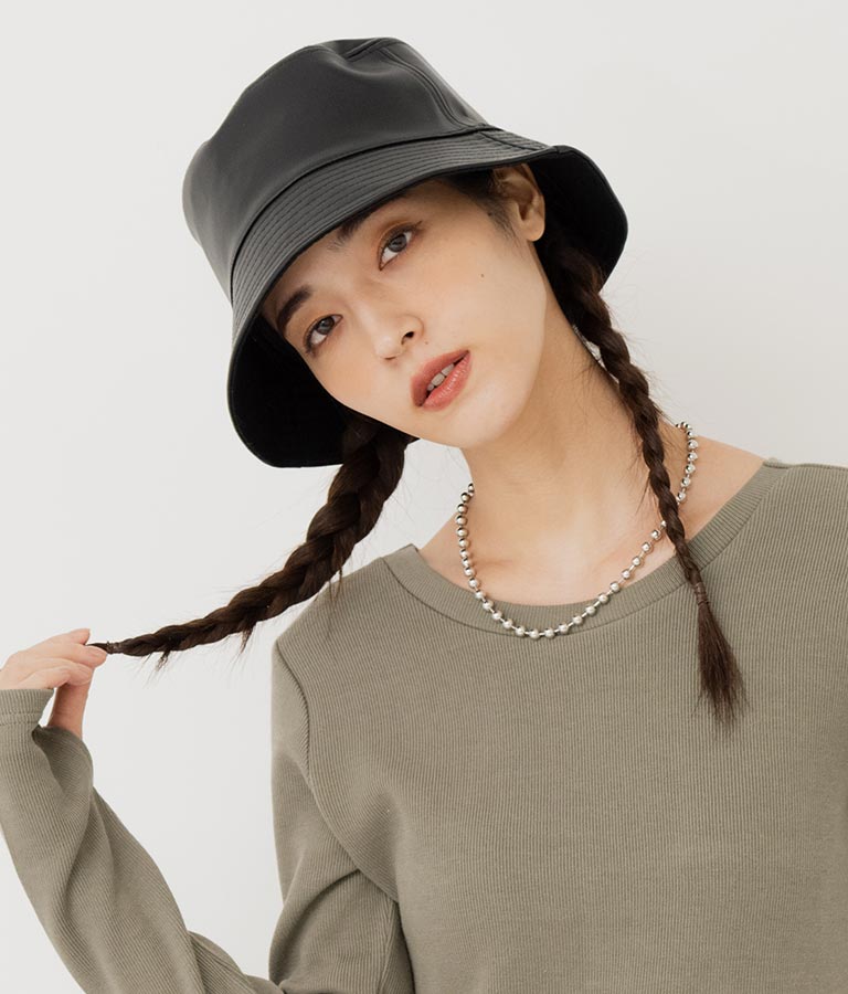 フェイクレザー×ツイルリバーシブルバケットハット 159-5500