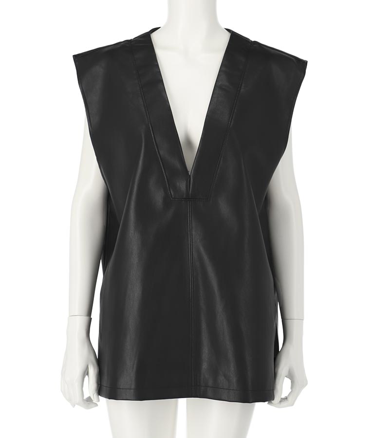 フェイクレザーVネックプルオーバーベスト 523-6743