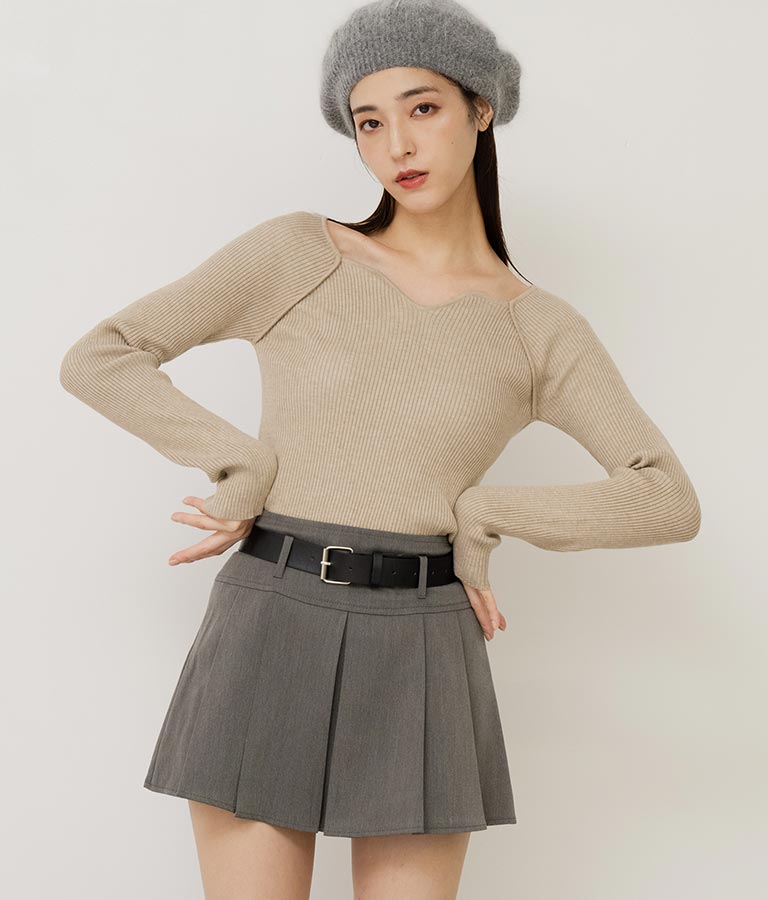 キーネックリブニットトップス 153-5511