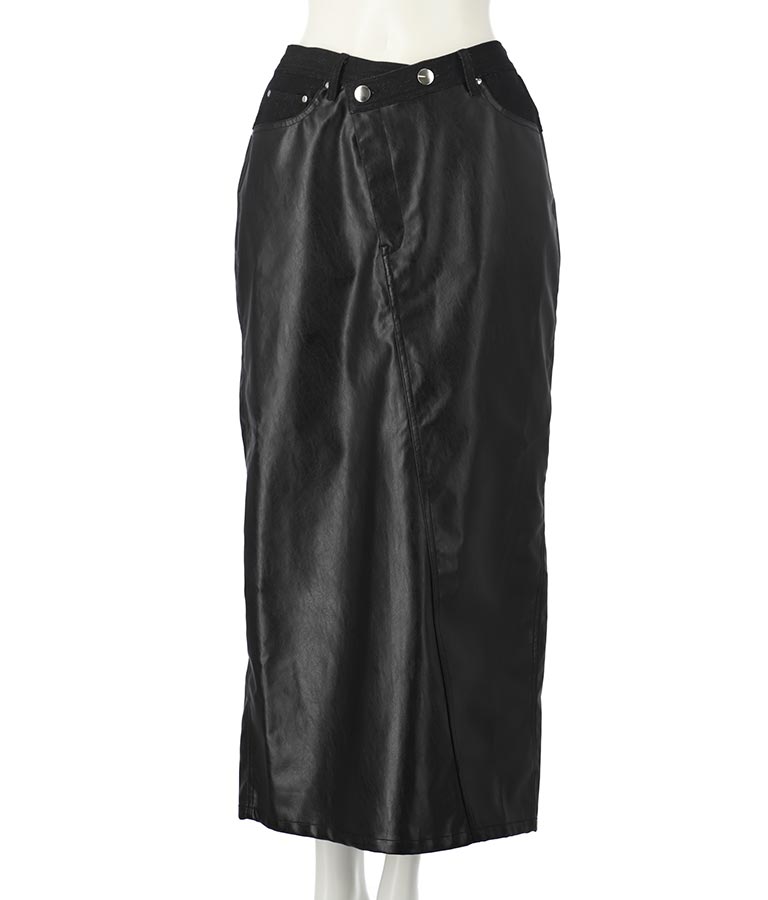 デニム×レザーライクドッキングスカート 361-9219